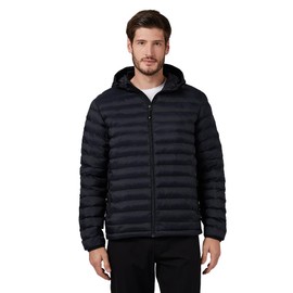 32º DEGREES Men's Lightweight Quilted Recycled Poly-Fill Packable Hooded Puffer Jacket | Zippered Pockets | Layering | Water Repellent, Black, Large
