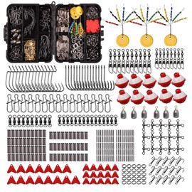 368pcs Fishing Accessories Tackle Box including Fishing Hooks,Swivel Snaps,Iron Weights, 3 Way Barrel Swivels,Sinker Slides, Clip Rings and Beads Fishing Gears Kit with Tackle Box