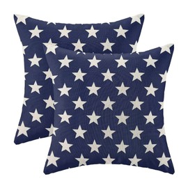 AEIOAE 4th of July Decorations Pillow Covers 20x20 Inch Set of 2, Independence Day Patriotic Navy Blue Stars Throw Pillows Linen Farmhouse Holiday Cushion Case for Sofa Living Room Outdoor Decor