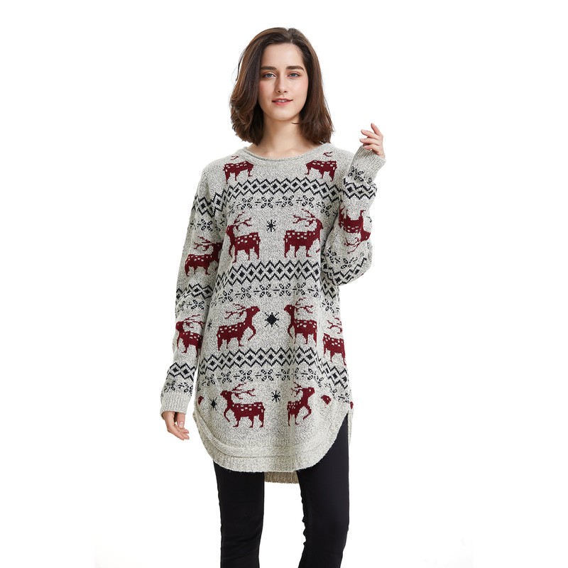 Reindeer Snowflake Christmas Pullover for Women Jumper - l