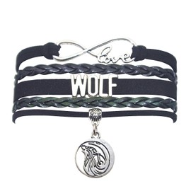 HHHbeauty Wolf Bracelet Jewelry Leather Infinity Love Wolf Gifts Wolf Jewelry Bracelet Gifts For Party, Wolf Lovers, Wolf Themed Gifts (Black)