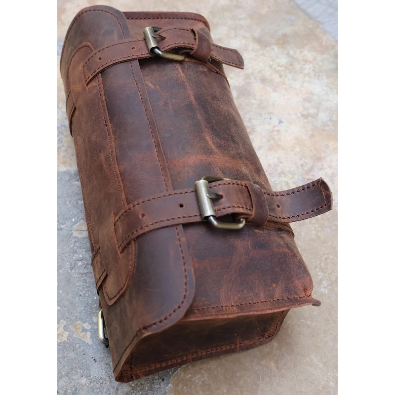 american blue Buffalo Leather Handlebar Saddle Motorcycle Bag Bicycle Tool