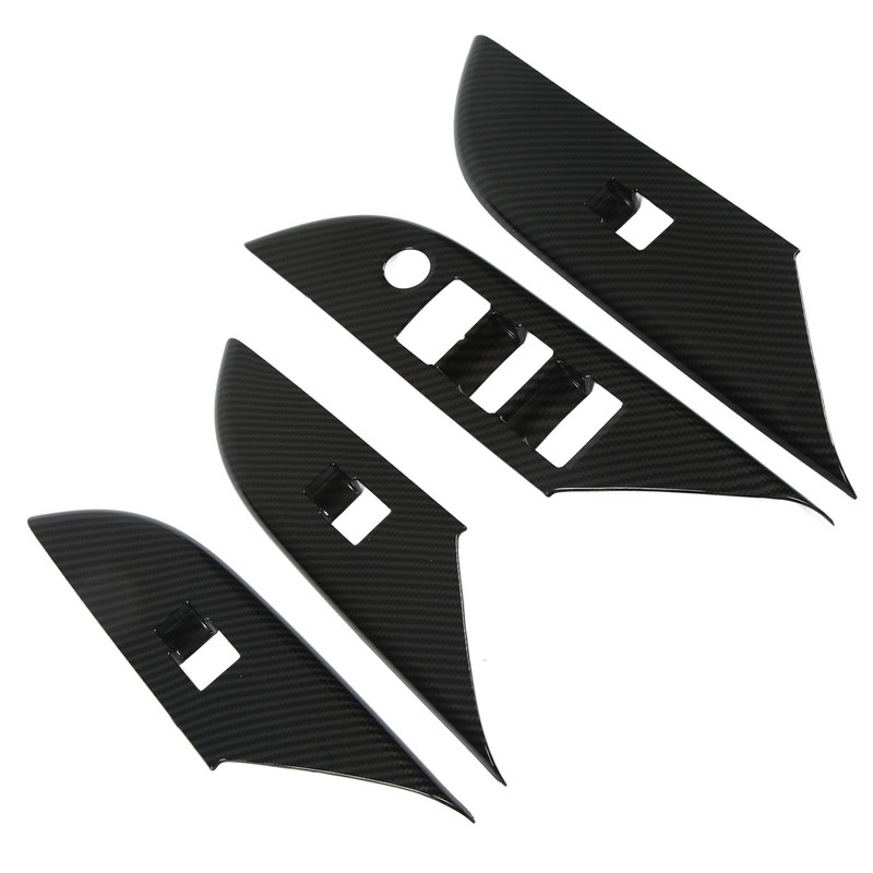 4 Pcs Door Window Control Panel Cover Carbon Fiber Style