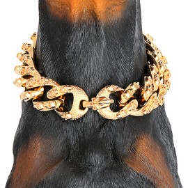 Collar de perro con diseño de calavera, cadena de estrangulamiento de oro de 18 quilates, collar de perro de 22 mm, estilo punk, collar para perros de razas grandes (50,8 cm)