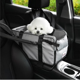 Center Console Car Seat for Small Dogs and Cats up to 11 lbs - Armrest Pet car seat, Waterproof Cat and Dog Booster Seat and Bed for Car, Essential Travel Carrier for Cats and Dogs