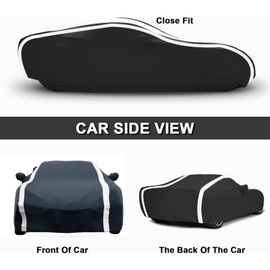 Car Cover Fit for C-orvette C8 Stingray Z51 Z06 E-Ray 2020-2025 Stretch Satin DustProof Protection Full Car Cover Compatible with Rear High Wing Spoiler C8 Accessories (Black Grey Strip)
