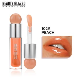 Beauty Glazed Color Variety Non-Sticky Ultra-Hydrating & Nourishing Lip Oil, Smooth Glossy Finish Luxurious Lip Glow Oil, Shiny and Vegan Tinted Lip Gloss, Big Brush Applicator (102# PEACH)