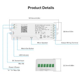 FCOB 2.4G WiFi SPI RGBW Controller DR04W, Control by Smart Life/Tuya APP/Alexa/Google Home, Support SK6812RGBW/SMD WS2814 IC etc Addressable RGBW LED Strip STA Mode, Work w/RC03RFB RF Remote