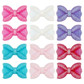 PH PandaHall 6 Colors Bow Resin Cabochons 12pcs Rhinestone Bow Cabochon Bowknot Embellishments Flatback Resin Charms Glitter AB Color Beads for Hair Clips Scrapbooking Jewelry Making Photo DIY Crafts