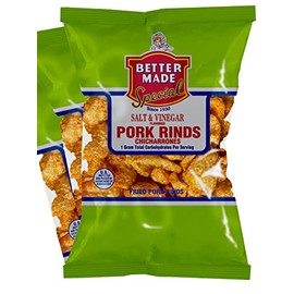 Better Made Salt & Vinegar Flavored Pork Rinds Chicharrones - 8-Pack - 2.5oz Bags - 1g Carbs - Keto Friendly - Flavored Crispy Snacks, Family Owned Since 1930 - Lunch