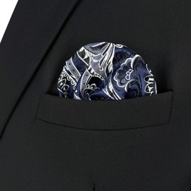 S&W SHLAX&WING Mens Pocket Square Pailsey Dark Blue Navy Silver White Wedding Gift Handkerchiefs