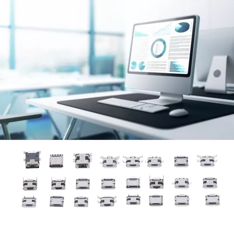 240 Pcs Micro USB Connector Set Stainless Steel Single Row