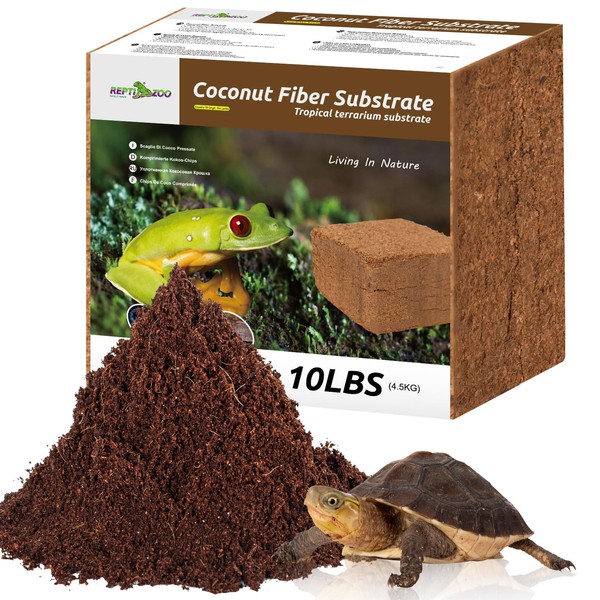 REPTI ZOO Reptiles Coconut Fiber Substrate 72 Quart, Reptile Bedding Coco Coir Brick for Turtle, Tortoises, Hermit Crab, Spider | 100% Organic | Odor Absorption | Compostable