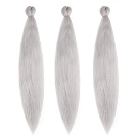 26 Inch Pre Stretched Braiding Hair High Temperature Braids Hair Extensions Hot Water Setting for Crochet Box Braids Light Gray(A39)