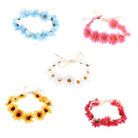 Gatuida 5pcs Bohemian Sunflower Flower Headband Set Adjustable Floral Hair Wreath for Women and Girls for Festivals Weddings and Photography