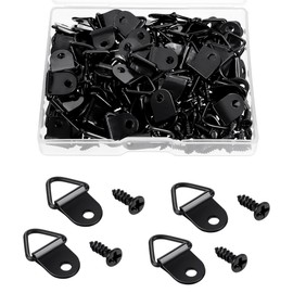 100 Pack Steel Picture Hangers with 100pcs 8mm Screws, Small Triangle Ring, Light Duty D Rings for Clock, Decoration, Mirror, Paintings, Artwork Picture Frame (Black)