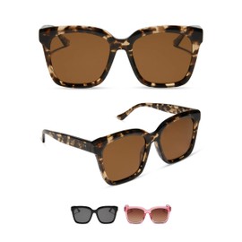 DIFF Meredith Designer Oversized Square Sunglasses for Women UV400 Polarized Protection, Espresso Tortoise + Brown