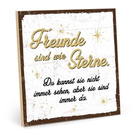 TypeStoff Wooden Sign with Saying Friends Are Like Stars, White/Yellow, Vintage Look with Quote as a Gift and Decoration on the Theme of Friendship and Intimacy