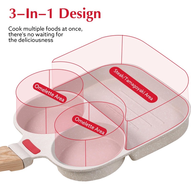 Biubumtu Egg Frying Pan Nonstick - 3 Section Egg Skillet