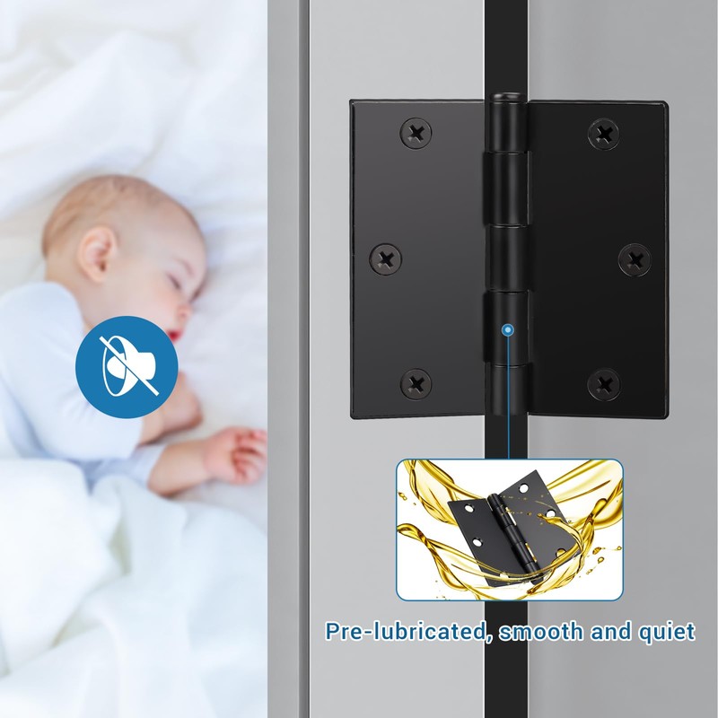KNOBWELL 10 Pack Matte Black Door Hinges 3.5" X 3.5"
