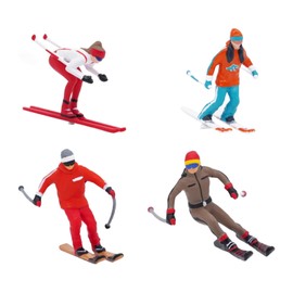 Perfeclan 4x 1/64 Scale Nordic Skiing Figure Miniature Skier Model Photo Prop Resin Crafts for DIY Projects Dollhouse Accessories