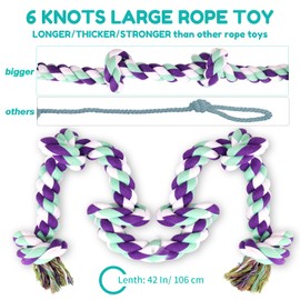 loncoldy Dog Rope Toy 42In 6 Knots Indestructible Natural Cotton - Tough Chew Toys for Medium/Large Breeds Aggressive Chewers, Daily Companionship, Heavy Duty Tug of War Dog Pull Rope Teeth Cleaning