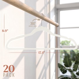 Ivory Velvet Hangers 20 Pack - Clothes Hangers Non Slip Felt Hangers - Durable Coat Hanger, Slim Design for Space Saving Hangers - Pants, Suits Or Sweater Hangers - Ganchos para Colgar Ropa Hangars