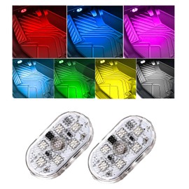 Hbxdeco 2 PCS Car LED Lights Interior Wireless, Super Bright 7 Colors Auto Interior Ambient Light with 6 Bright LED Lamp Beads, Portable USB Rechargeable Car Led Night Light for Car Decor