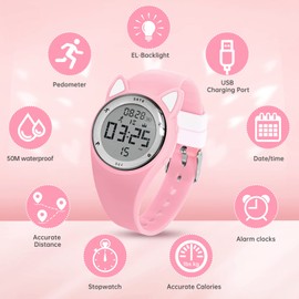 Bigmeda Kids Watch, Digital Watch for Girls Boys, Sport Watch with Alarm Clock, Stopwatch, Waterproof Fitness Tracker with No App for Ages 5-12 Children (MEhuipin-Pink White)
