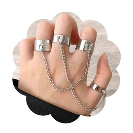 Yheakne Punk Chain Finger Cuff Rings - Silver Open, Adjustable Knuckle Joint Set, Stackable Gothic Statement Rings for Women and Girls Gifts