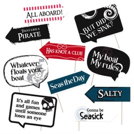Funny Ahoy Nautical Photo Booth Props - Pirate Themed Decorations for Baby Shower or Birthday Party - Funny Photography Supplies - Selfie Props with Sticks - 10pcs
