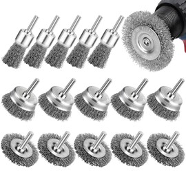 15PCS Wire Brushes Kit for Drill, Stainless Steel Wire Wheel Brushes Kit for Rotary Tools (1/4 Inch Mandrel)