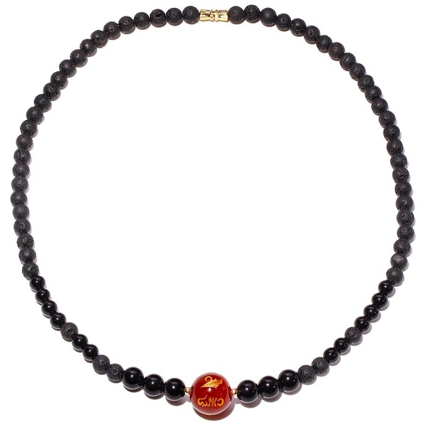 Xfoxstal Feng Shui Red Agate/Obsidian/Lava Stone Beaded Necklace Essential Oil
