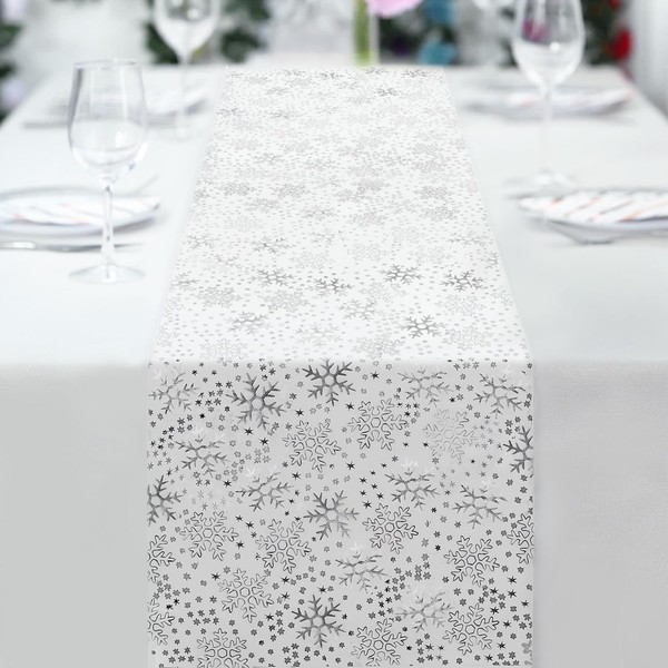 Lemicin Silver Christmas Table Runners - Snowflake Table Runner Shiny