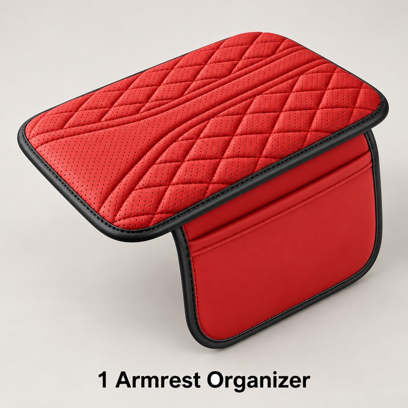 Universal Leather Car Armrest Storage Bag with Center Console Riser