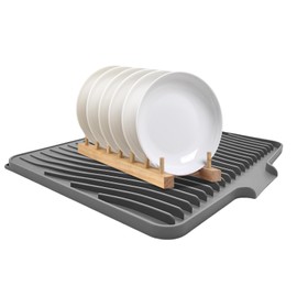 Sioipioi Silicone Dish Drying Mat for Kitchen Counter, 15.8" x 13" Dish Drying Pad with Built-in Drain Lip, Non-Slip Drain Pad Easy to Clean Heat-resistant Silicone Mat (Gray, 15.8"L x 13"W)