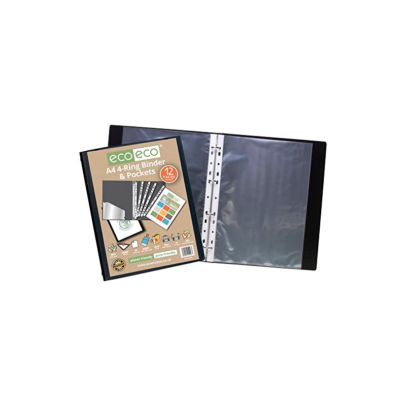 eco-eco A4 65% Recycled Presentation 4 Ring Binder with 12