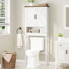Over The Toilet Storage Cabinet, Farmhouse Over Toilet Bathroom Organizer with 2 Barn Doors, Narrow Above Toilet Storage Cabinet, Behind Toilet Bathroom Organizer (Rustic White)