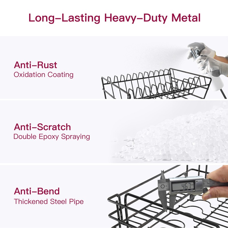 BOOSINY 2 Tier Black Large Stainless Steel Dish Drainers Drying