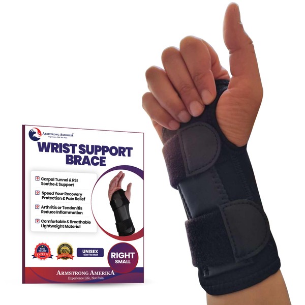 Carpal Tunnel Wrist Brace Night Support - Wrist Splint Arm Stabilizer & Hand Brace for Carpal Tunnel Syndrome Pain Relief with Compression Sleeve for Forearm or Wrist Tendonitis Pain Treatment (Small, Right)