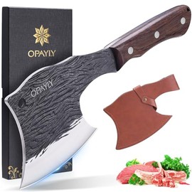 OPAYLY - Cuchillo Picador de Huesos de Servicio Pesado Forjado a Mano para Cortar Carne con Cubierta Cuchilla de Carnicero de Hueso y Car...