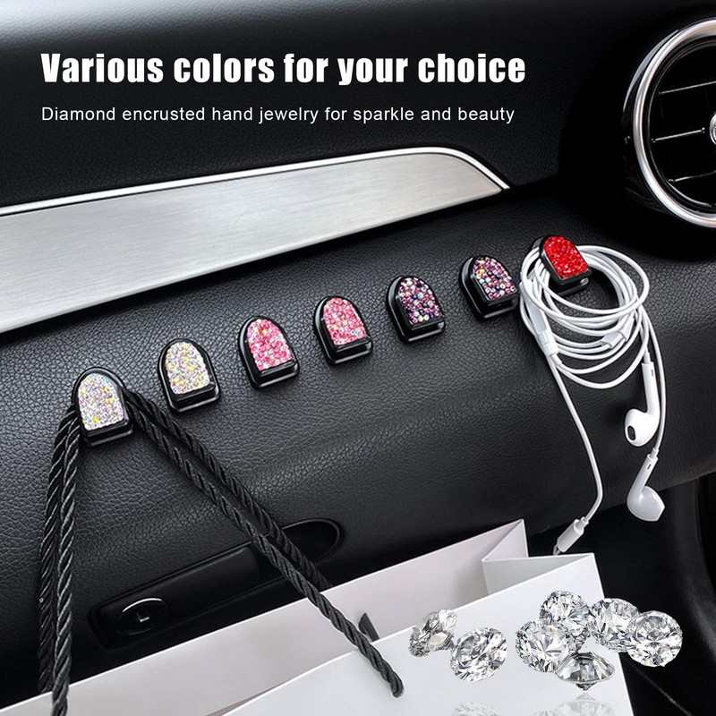 Yourkar 4PCS Bling Car Mini Hooks, Multifunctional Adhesive Small Auto