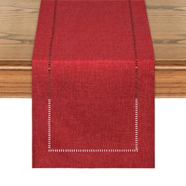 LOMOHOO Table Runner Red 30x180cm Christmas Table Runners Boho Modern Linen runners for tables with Hemstitch Design for Dining Table Xmas Birthday Valentine's Day Wedding Baby Party Decoration