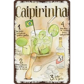 Retro Poster Metal Tin Sign Cocktail Recipe Recipe Caipirinha Cachaca Brazil Light Background Vintage Metal Plaque Wall Decor Gift For Bathroom Restaurant Farm Bedroom Cafe School 12x17 Inch