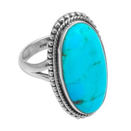 Silver Palace Natural Turquoise Oval Shape Gemstone 925 Sterling Silver Split Shank Ring For Women, Metal gemstone, Turquoise