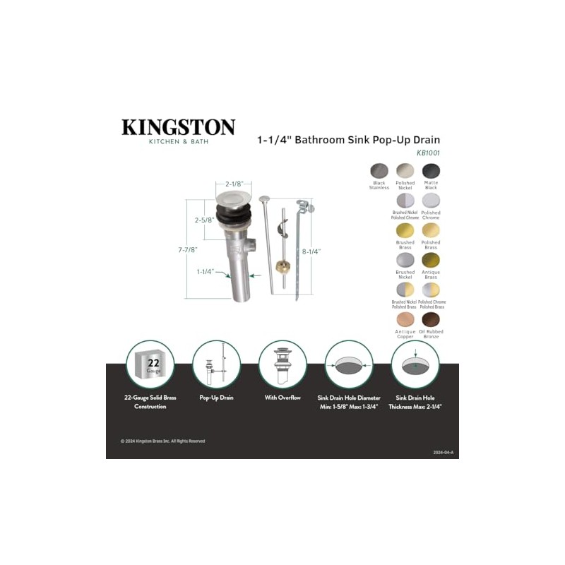 Kingston Brass KB1005 Columbia Pop-Up, 2.13", Oil Rubbed Bronze