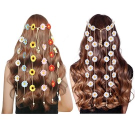 Pack of 2 Sunflower Hair Accessories, Colourful Sunflower Headband, Adjustable Flower Headband, Bohemian Flower Style, Sunflower Headbands, for Women, Girls, Beach, Wedding, Carnival, Party