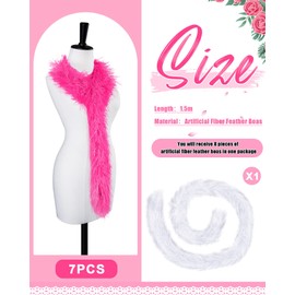 Jexine 8 Pcs Feather Boas Bulk Artificial Fluffy Boas Decor for Wedding Costume Dress Tea Party Supplies(5 ft,Rose, White)