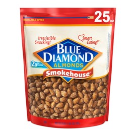 Blue Diamond Almonds, Smokehouse Flavored Snack Nuts, Plant-Based Protein and Fiber Snacks, Gluten Free Iconic Flavor Salty Nuts, Great for Events, Holidays, Parties, 25 Oz Resealable Bag (Pack of 1)