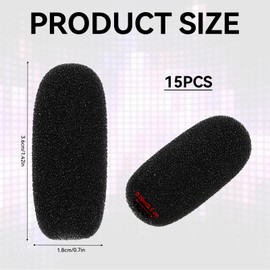 Pack of 15 Replacement Windscreen for Microphone and Headset Made of Foam, Microphone Foam Lapel Headset Microphones Protection Covers Mini Microphones Headsets Windscreen Lessons Meeting Black